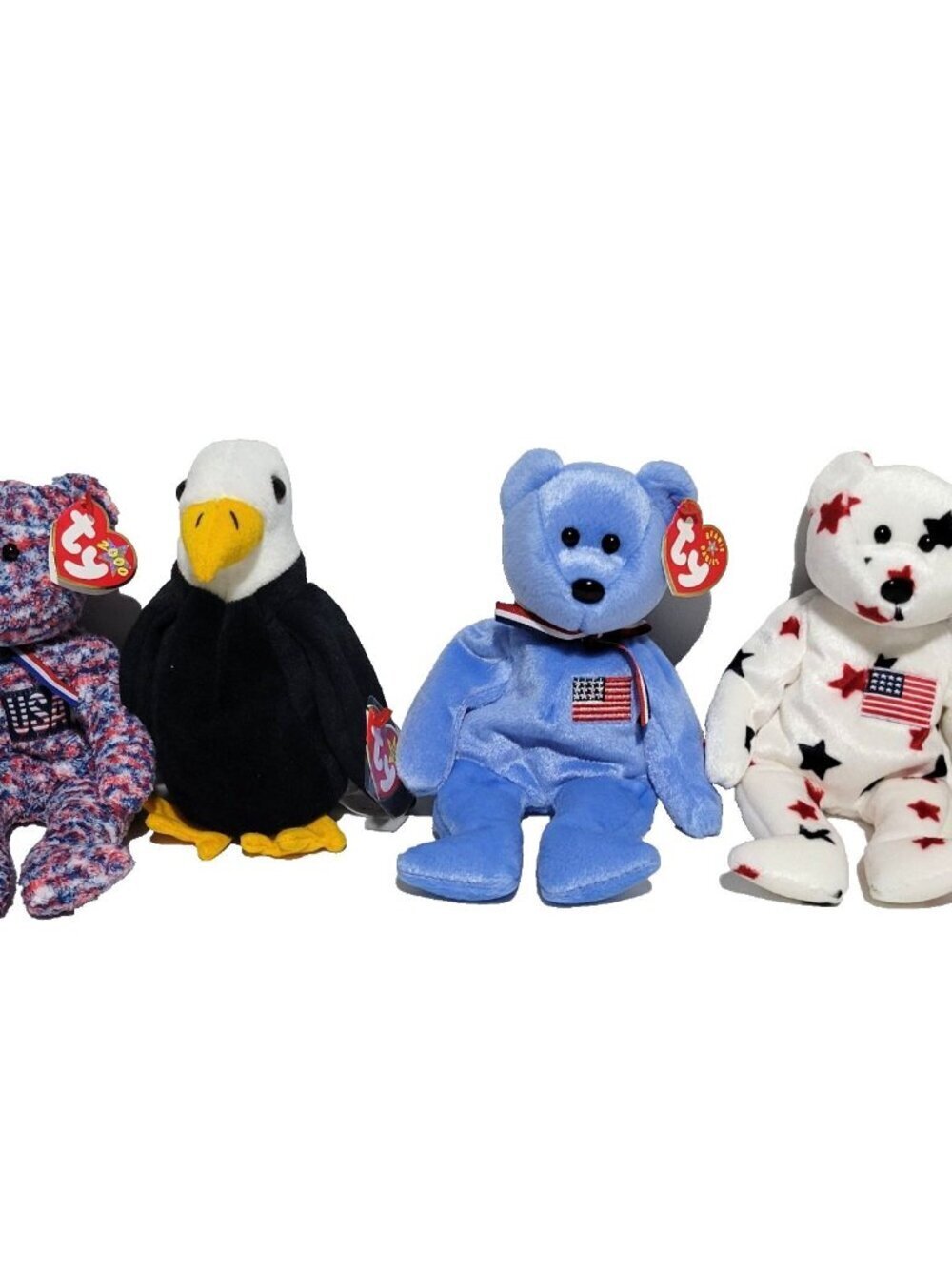 Ty Beanie Baby Patriotic Lot of 4 America Baldy USA Glory Retired 96 98 2000-01